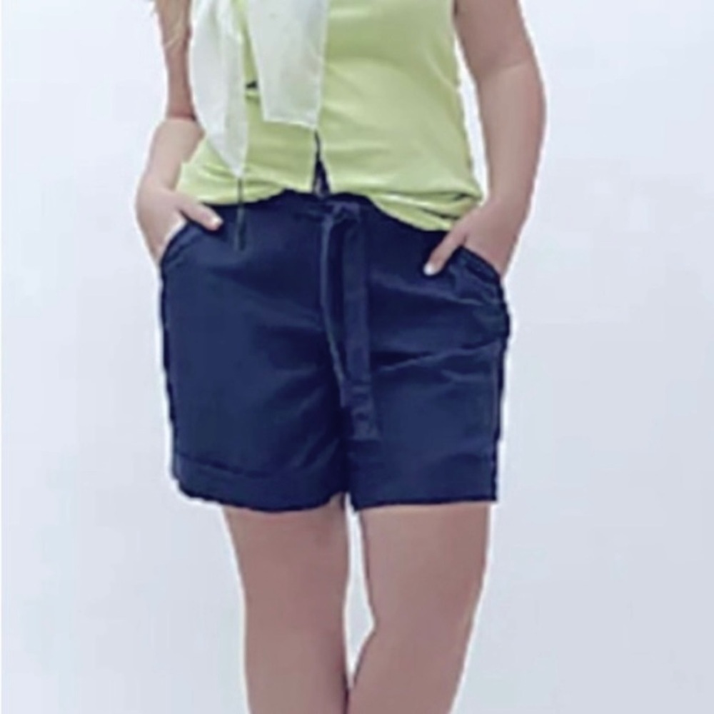 Lane Bryant NWT 22/24 Linen Blend Shorts Womens Belted Cuffed Navy Blue New
